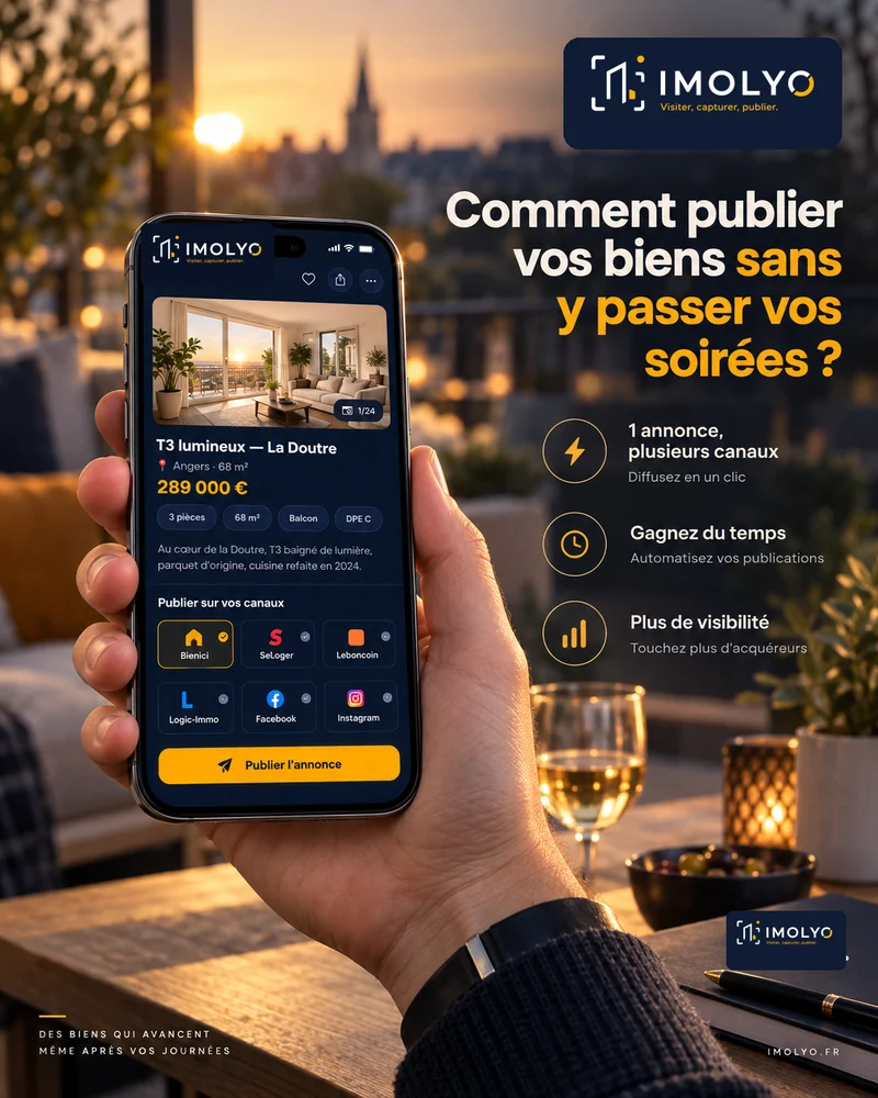Publication d'un bien sur Bienici, SeLoger, Leboncoin, Logic-Immo, Facebook et Instagram depuis un seul écran, avec la sélection des canaux avant diffusion
